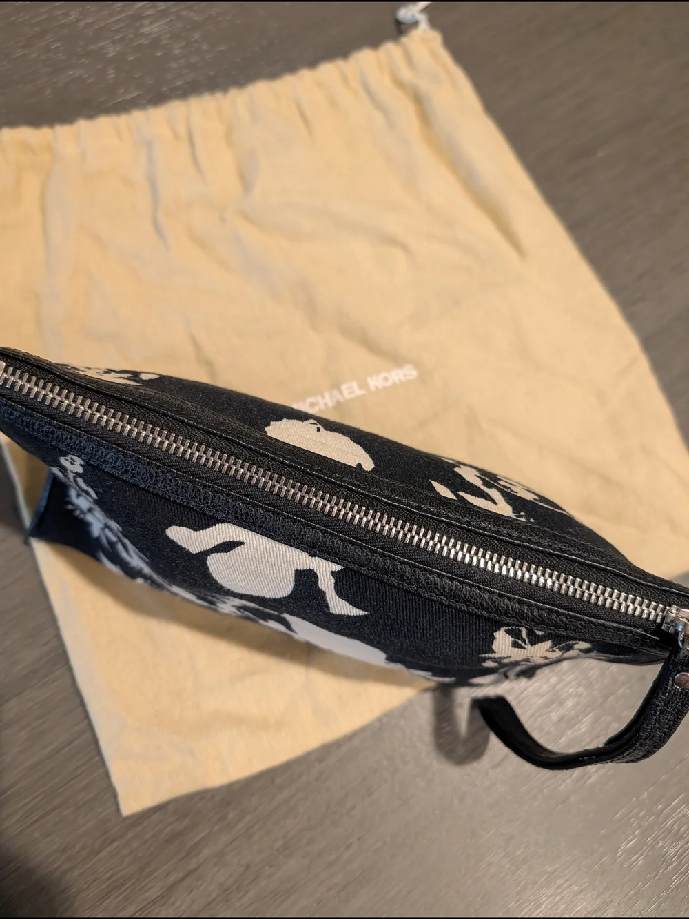 Michael Kors Black & Cream Floral Wristlet Clutch